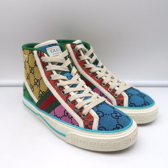 Gucci Shoes - GUCCI TENNIS 1977 GG HIGH TOP SNEAKERS MULTICOLOR CANVAS SIZE 35.5 NEW